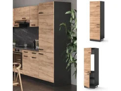 Vicco Kühlumbauschrank R-Line Hochschrank für die Küche Goldkraft Eiche/Anthrazit 60 cm