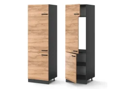 Vicco Kühlumbauschrank R-Line Hochschrank für die Küche Goldkraft Eiche/Anthrazit 60 cm