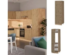 Vicco Kühlumbauschrank R-Line Hochschrank für die Küche Artisan-Eiche/Goldkraft Eiche 60 cm