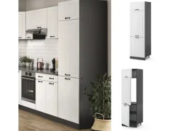 Vicco Kühlumbauschrank R-Line Hochschrank für die Küche Weiß Landhaus/Anthrazit 60 cm