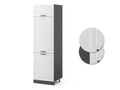 Vicco Kühlumbauschrank R-Line Hochschrank für die Küche Weiß Landhaus/Anthrazit 60 cm
