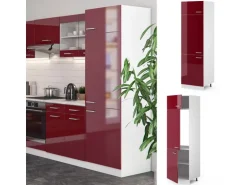 Vicco Kühlumbauschrank R-Line Hochschrank für die Küche Bordeaux Hochglanz/Weiß 60 cm