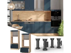 Vicco Mikrowellenschrank Fame-Line Dunkelblau Hochglanz/Goldkraft Eiche 60 cm Offen