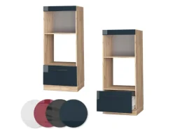 Vicco Mikrowellenschrank Fame-Line Dunkelblau Hochglanz/Goldkraft Eiche 60 cm Offen