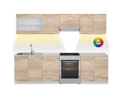 Vicco Raul Küchenzeile Sonoma 270 cm AP Marmor mit LED-LeistenRaul ohne E-Geräte