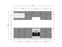 Vicco Raul Küchenzeile Sonoma 270 cm AP Marmor mit LED-LeistenRaul ohne E-Geräte