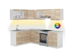 Vicco Rick Eckküche Weiß/Sonoma 247 x 167 cm AP Marmor mit LED-LeistenRick ohne E-Geräte