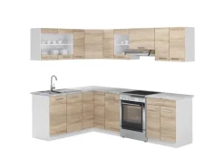 Vicco Rick Eckküche Weiß/Sonoma 247 x 167 cm AP MarmorRick ohne E-Geräte