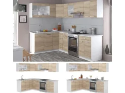 Vicco Rick Eckküche Weiß/Sonoma 247 x 167 cm AP MarmorRick ohne E-Geräte