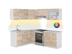 Vicco Rick Eckküche Weiß/Sonoma 227 x 167 cm AP Marmor mit LED-LeistenRick ohne E-Geräte