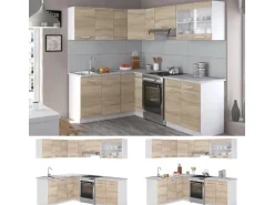 Vicco Rick Eckküche Weiß/Sonoma 227 x 167 cm AP Marmor mit LED-LeistenRick ohne E-Geräte