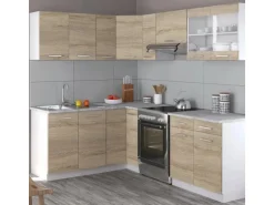 Vicco Rick Eckküche Weiß/Sonoma 227 x 167 cm AP Marmor mit LED-LeistenRick ohne E-Geräte