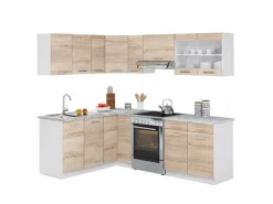 Vicco Rick Eckküche Weiß/Sonoma 227 x 167 cm AP Marmor mit LED-LeistenRick ohne E-Geräte