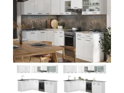 Vicco Rick Eckküche Weiß/Weiß Hochglanz 267 x 167 cm AP MarmorRick ohne E-Geräte