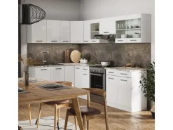 Vicco Rick Eckküche Weiß/Weiß Hochglanz 267 x 167 cm AP MarmorRick ohne E-Geräte