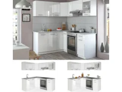 Vicco Rick Eckküche Weiß/Weiß Hochglanz 187 x 167 cm AP MarmorRick ohne E-Geräte