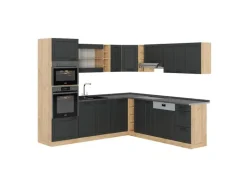 Vicco R-Line Eckküche Anthrazit Landhaus/Goldkraft Eiche 237 x 247 cm AP Anthrazit ohne E-Geräte