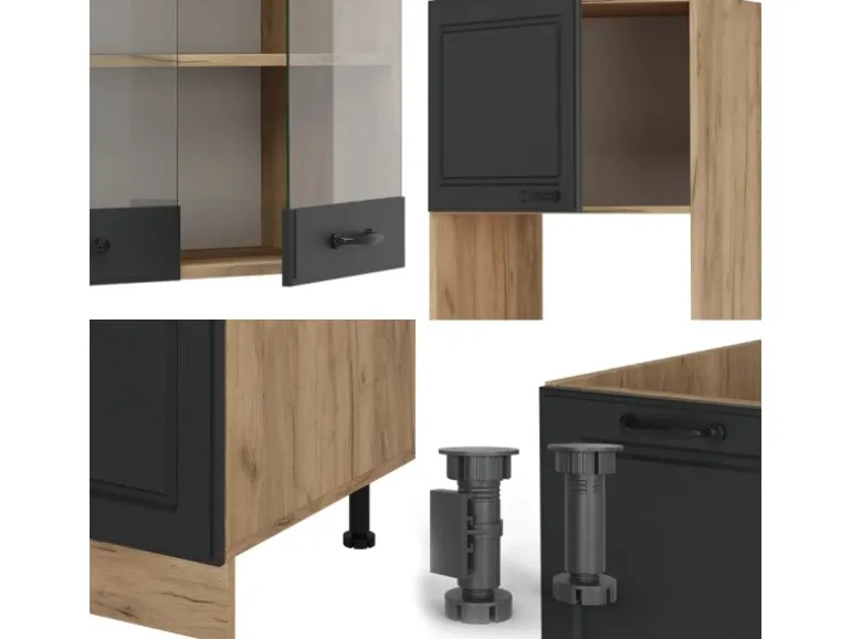 Vicco R-Line Eckküche Anthrazit Landhaus/Goldkraft Eiche 237 x 247 cm AP Anthrazit ohne E-Geräte