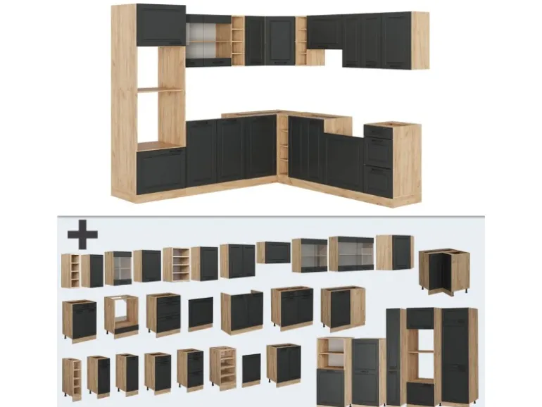 Vicco R-Line Eckküche Anthrazit Landhaus/Goldkraft Eiche 237 x 247 cm AP Anthrazit ohne E-Geräte