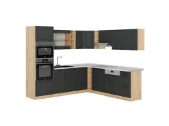 Vicco R-Line Eckküche Anthrazit Landhaus/Goldkraft Eiche 237 x 247 cm AP Marmor ohne E-Geräte