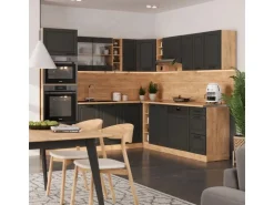 Vicco R-Line Eckküche Anthrazit Landhaus/Goldkraft Eiche 237 x 247 cm AP Marmor ohne E-Geräte