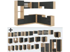 Vicco R-Line Eckküche Anthrazit Landhaus/Goldkraft Eiche 237 x 247 cm AP Marmor ohne E-Geräte