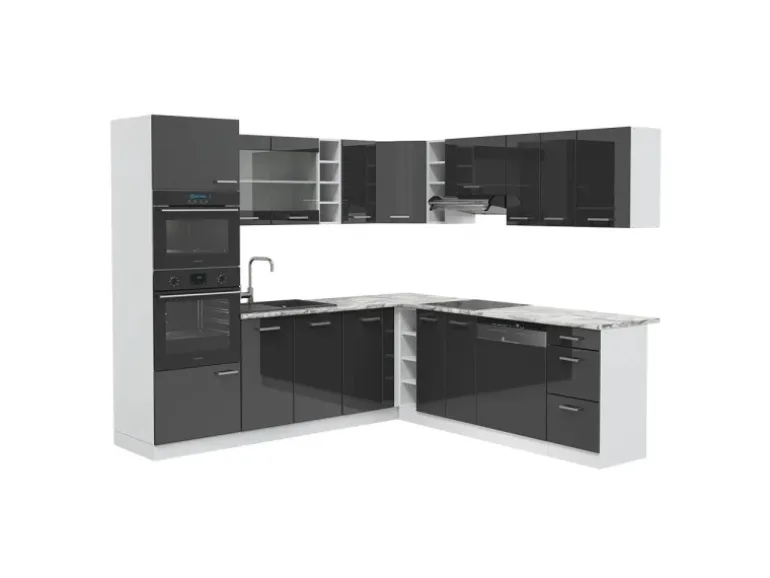 Vicco R-Line Eckküche Anthrazit Hochglanz/Weiß 237 x 60 cm ohne Arbeitsplatte ohne E-Geräte