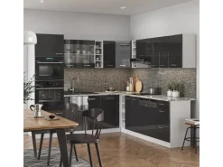 Vicco R-Line Eckküche Anthrazit Hochglanz/Weiß 237 x 60 cm ohne Arbeitsplatte ohne E-Geräte