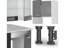 Vicco R-Line Eckküche Anthrazit Hochglanz/Weiß 237 x 60 cm ohne Arbeitsplatte ohne E-Geräte