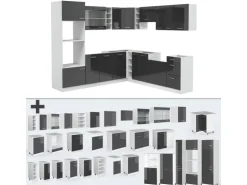 Vicco R-Line Eckküche Anthrazit Hochglanz/Weiß 237 x 60 cm ohne Arbeitsplatte ohne E-Geräte