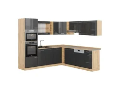 Vicco R-Line Eckküche Anthrazit Hochglanz/Goldkraft Eiche 237 x 60 cm ohne Arbeitsplatte ohne E-Geräte