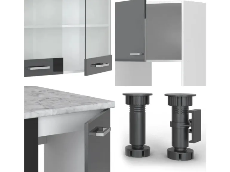 Vicco R-Line Eckküche Anthrazit Hochglanz/Weiß 237 x 60 cm AP Marmor ohne E-Geräte