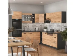 Vicco R-Line Eckküche Anthrazit/Goldkraft Eiche 237 x 247 cm AP Marmor ohne E-Geräte