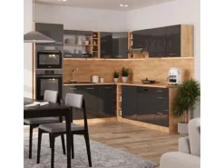 Vicco R-Line Eckküche Anthrazit Hochglanz/Goldkraft Eiche 237 x 247 cm AP Eiche ohne E-Geräte