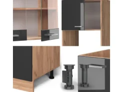 Vicco R-Line Eckküche Anthrazit Hochglanz/Goldkraft Eiche 237 x 247 cm AP Eiche ohne E-Geräte