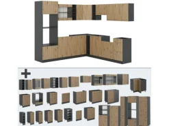 Vicco R-Line Eckküche Artisan Eiche/Anthrazit 237 x 247 cm AP Marmor ohne E-Geräte