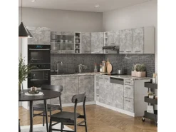 Vicco R-Line Eckküche Beton/Weiß 237 x 60 cm AP Marmor ohne E-Geräte