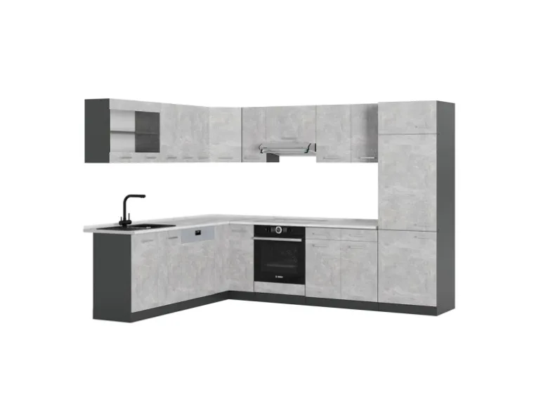Vicco R-Line Eckküche Beton/Anthrazit 227 x 287 cm AP Marmor ohne E-Geräte