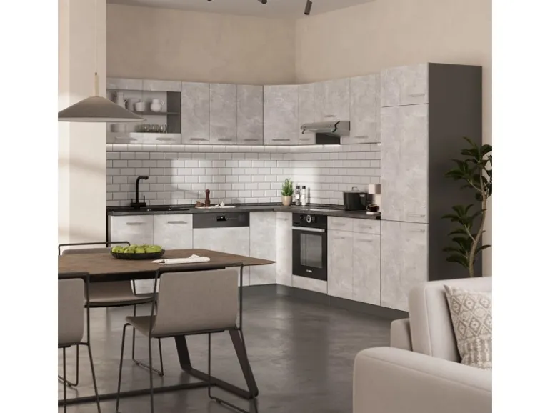 Vicco R-Line Eckküche Beton/Anthrazit 227 x 287 cm AP Marmor ohne E-Geräte
