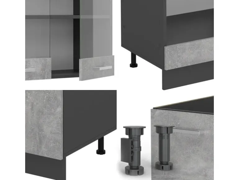 Vicco R-Line Eckküche Beton/Anthrazit 227 x 287 cm AP Marmor ohne E-Geräte