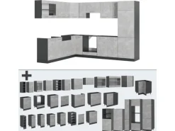 Vicco R-Line Eckküche Beton/Anthrazit 227 x 287 cm AP Marmor ohne E-Geräte