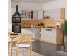 Vicco R-Line Eckküche Beton/Goldkraft Eiche 237 x 60 cm ohne Arbeitsplatte ohne E-Geräte