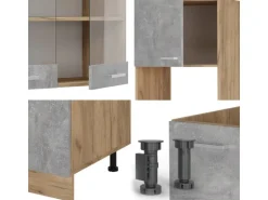 Vicco R-Line Eckküche Beton/Goldkraft Eiche 237 x 60 cm ohne Arbeitsplatte ohne E-Geräte