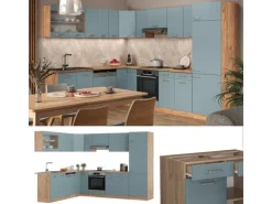 Vicco R-Line Eckküche Blau-Grau/Goldkraft Eiche 227 x 287 cm AP Eiche ohne E-Geräte