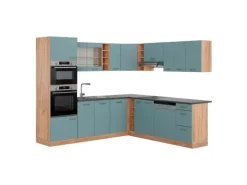 Vicco R-Line Eckküche Blau-Grau/Goldkraft Eiche 237 x 247 cm AP Anthrazit ohne E-Geräte