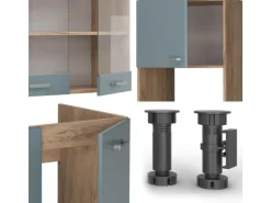 Vicco R-Line Eckküche Blau-Grau/Goldkraft Eiche 237 x 247 cm AP Anthrazit ohne E-Geräte