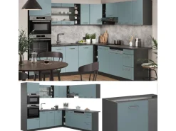 Vicco R-Line Eckküche Blau-Grau/Anthrazit 237 x 247 cm AP Eiche ohne E-Geräte