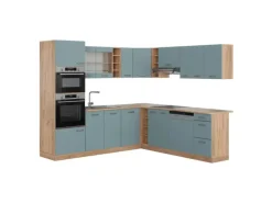 Vicco R-Line Eckküche Blau-Grau/Goldkraft Eiche 237 x 247 cm AP Eiche ohne E-Geräte