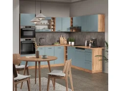 Vicco R-Line Eckküche Blau-Grau/Goldkraft Eiche 237 x 247 cm AP Eiche ohne E-Geräte