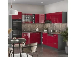 Vicco R-Line Eckküche Bordeaux Hochglanz/Anthrazit 237 x 247 cm AP Eiche ohne E-Geräte